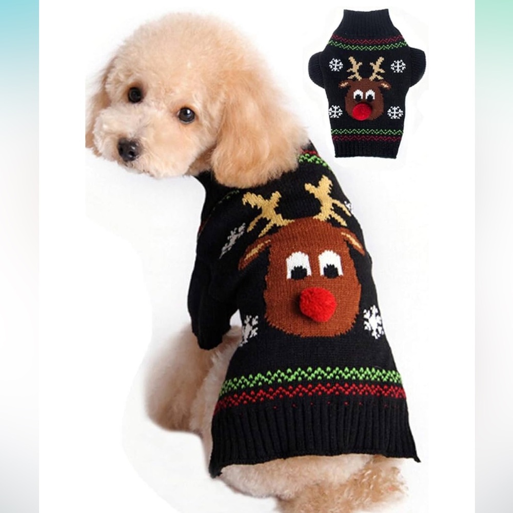 Dog Sweater for Christmas Cartoon Reindeer Pet Cat Winter Knitwear Clothes large